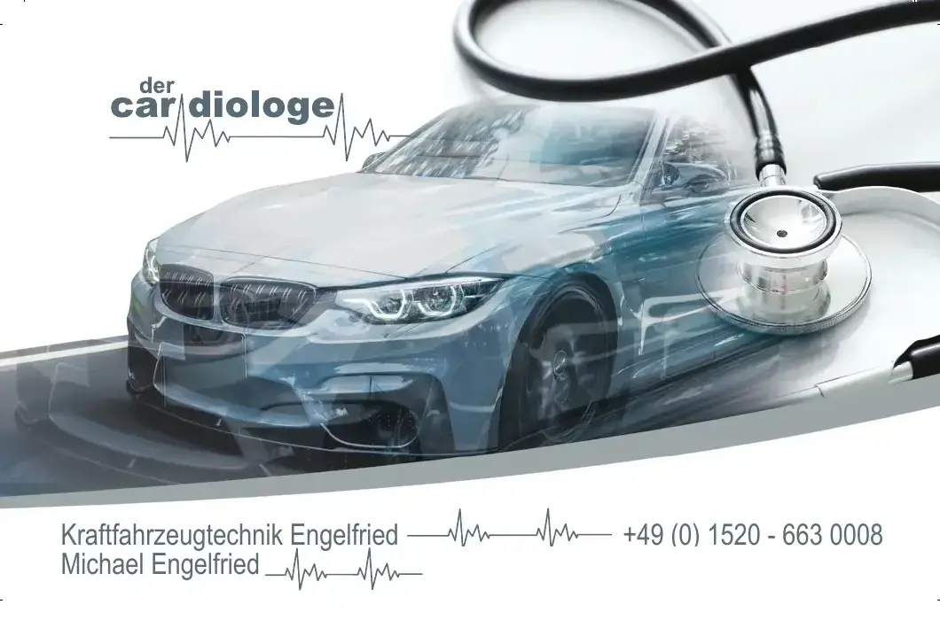 Fahrzeug mit Stethoskop und Kontaktdaten von Kraftfahrzeugtechnik Engelfried